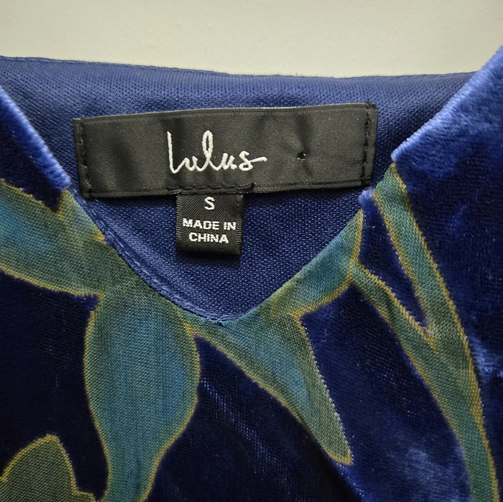 Lulus Evening With You Dark Blue Floral Velvet Asymmetrical Dress Size S - Picture 2 of 10